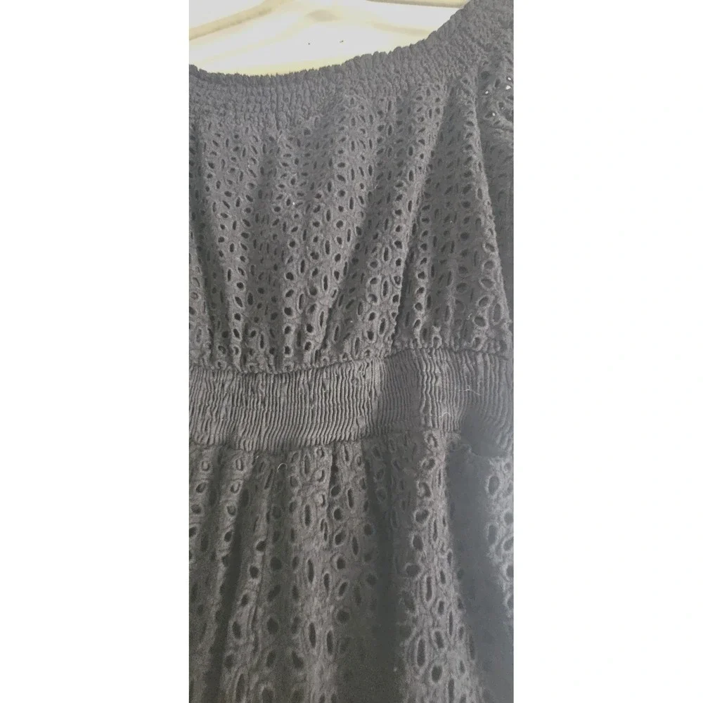 CHLOE Oliver Anthropologie 3/4 sleeves off the shoulder eyelet romper black 8